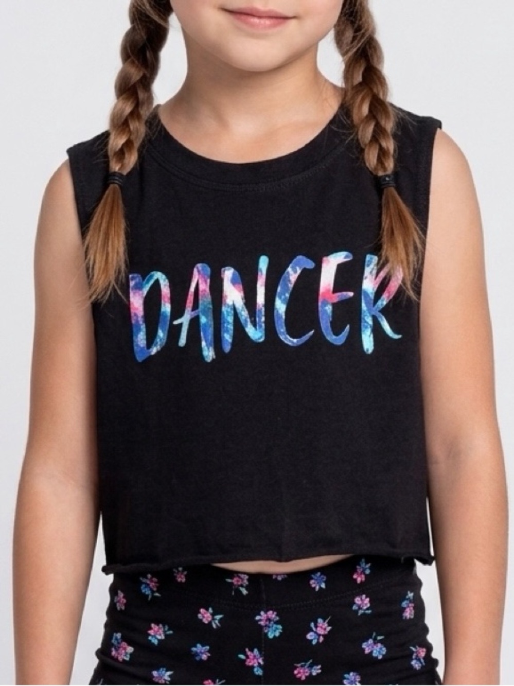 Flo Girls Dancer Graphic Crop Tank Top Black Dance Activewear Size 6